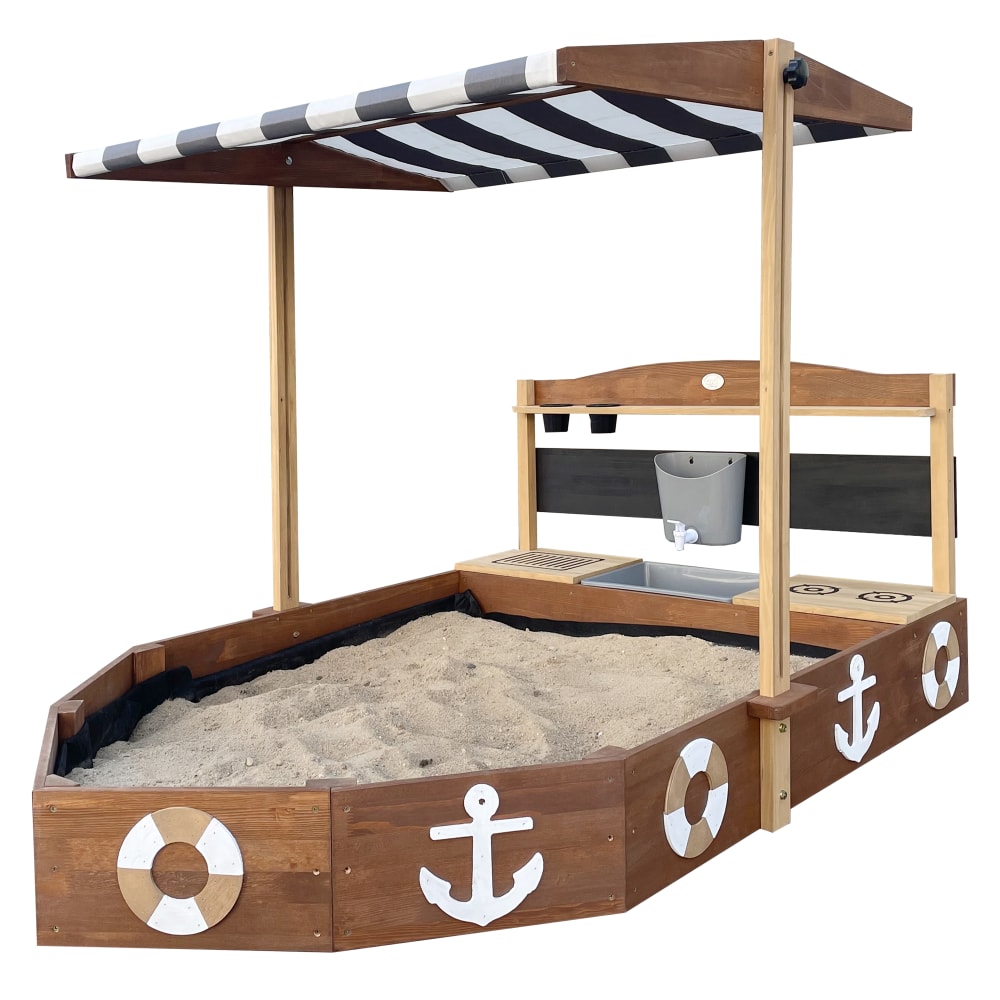 Axi Sandkasten Boot mit Spielküche, FSC Holz 160x100x19 cm, anthrazit style modern Braun Holz