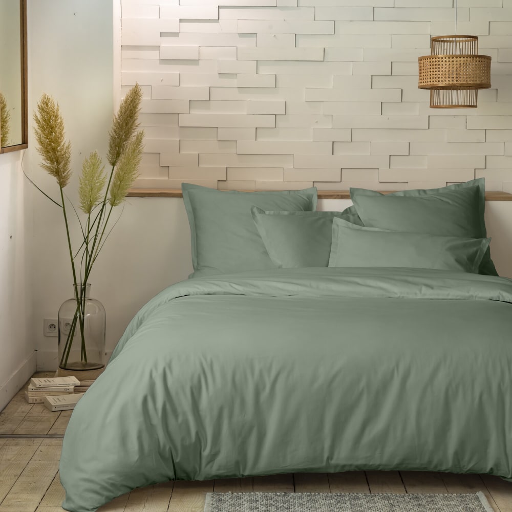 Drap housse 160x200 + 30 cm 100% Percale de Coton 80 fils Sauge — vue 4