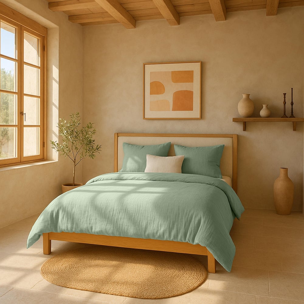 Housse de couette 240x260 cm Gaze de Coton Lavé Vert Givrée — vue 4