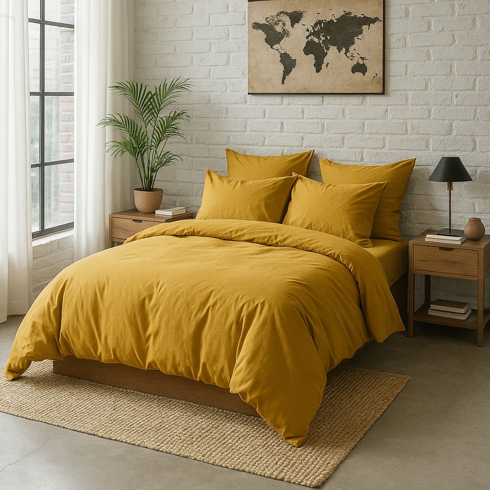Housse de couette 220x240 cm Percale de Coton Lavé Jaune Moutarde — vue 3