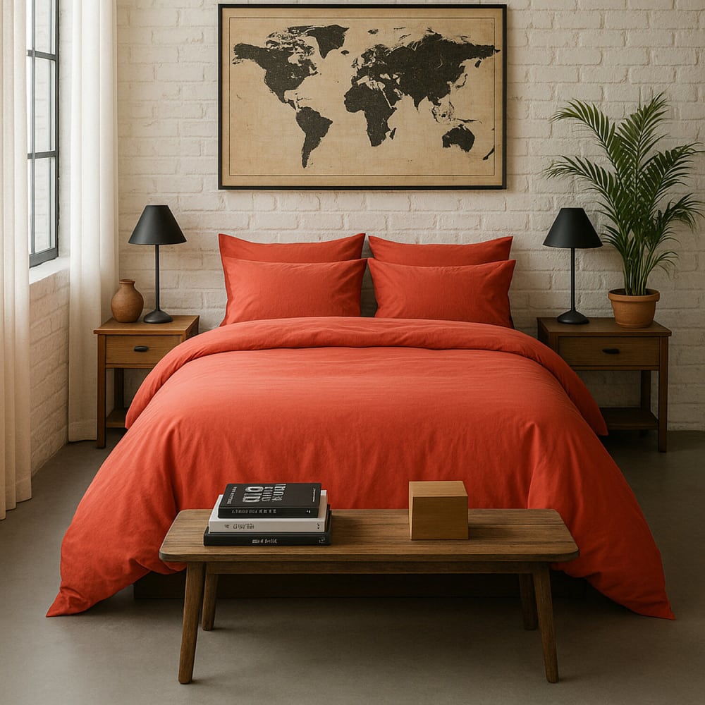 Housse de couette percale coton terre de sienne 240x220 cm