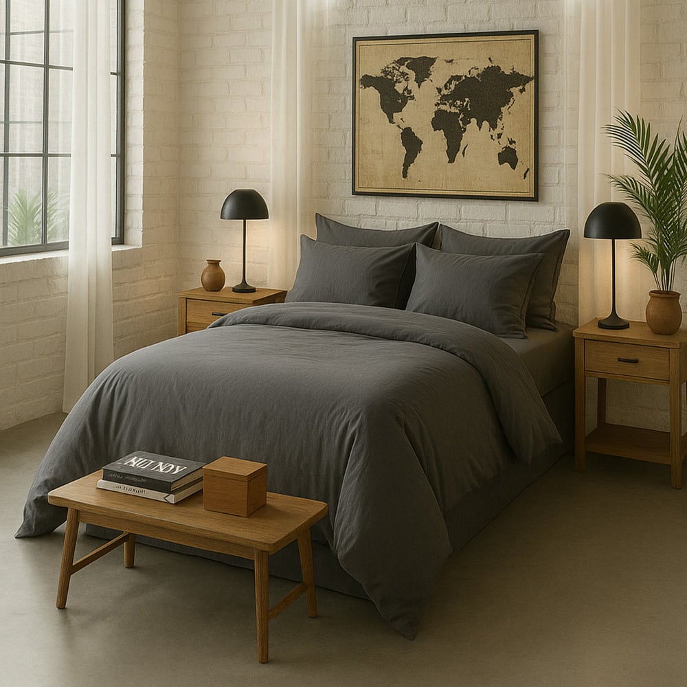 Housse de couette 220x240 cm Percale de Coton Lavé Gris Magnet — vue 3