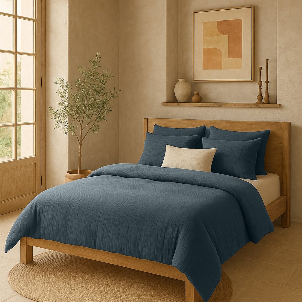 Housse de couette 220x240 cm Gaze de Coton Lavé Bleu Pétrole — vue 4