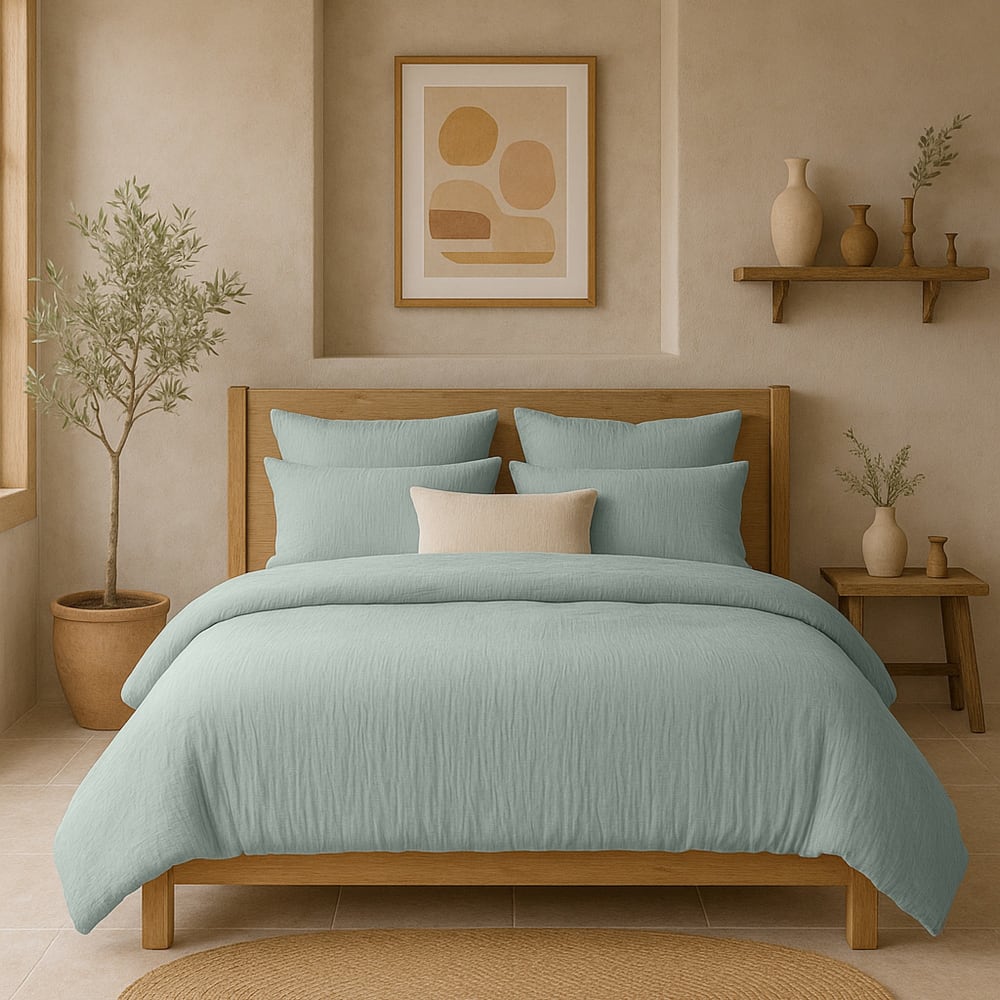 Housse de couette 240x260 cm Gaze de Coton Lavé Bleu Givrée