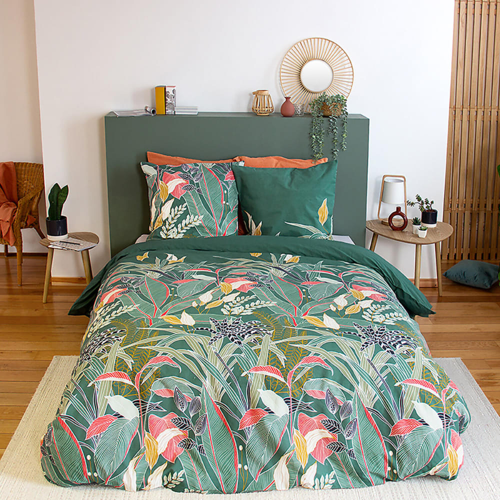 Parure housse de couette coton imprimée + 2 taies 240x220 cm