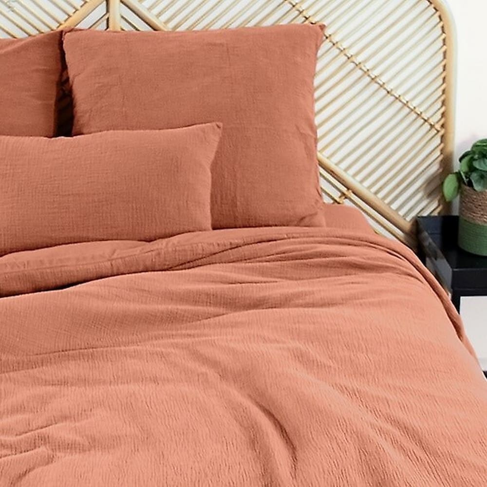 Parure de lit 220x240 cm Gaze de Coton Caramel — vue 4