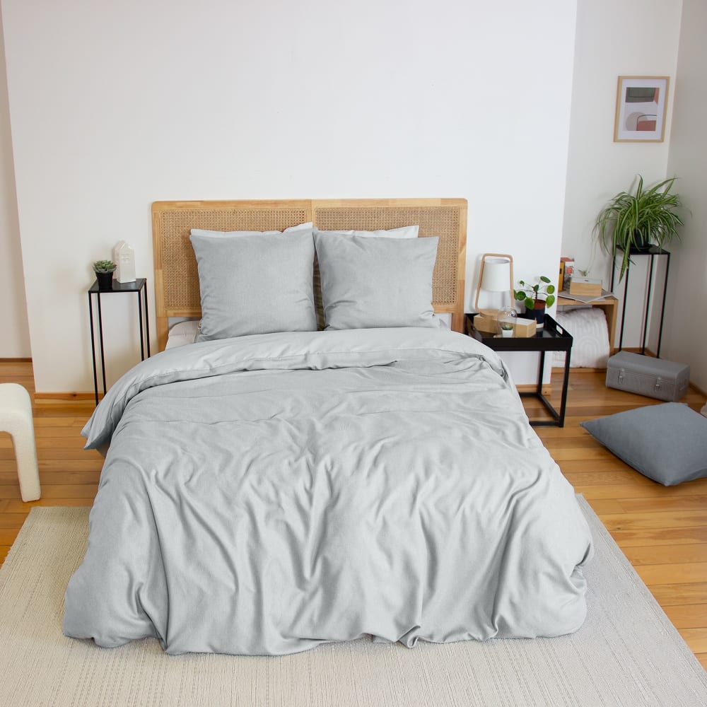 Parure de lit 220x240 cm Microfibre effet flanelle Cendre