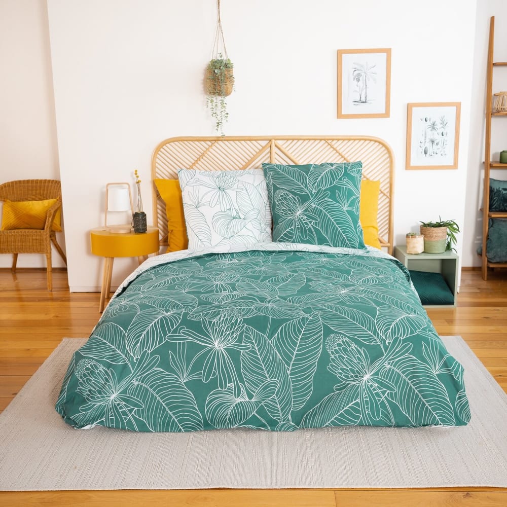 Parure housse de couette coton imprimée + 2 taies 260x240 cm