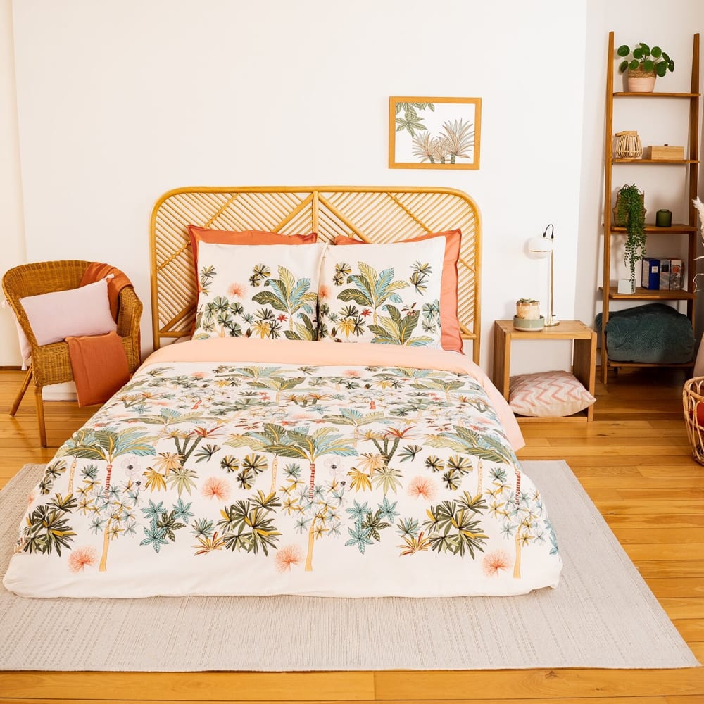 Parure housse de couette coton imprimée + 2 taies 240x220 cm