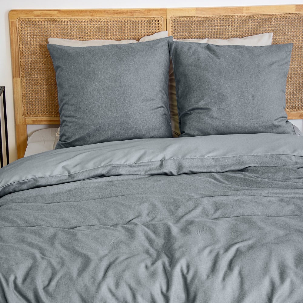 Parure de lit 220x240 cm Microfibre effet flanelle Ardoise — vue 3