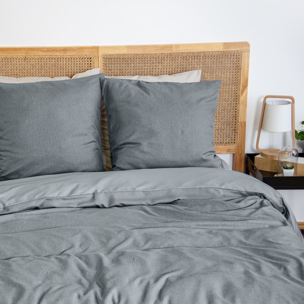 Parure de lit 220x240 cm Microfibre effet flanelle Ardoise — vue 4