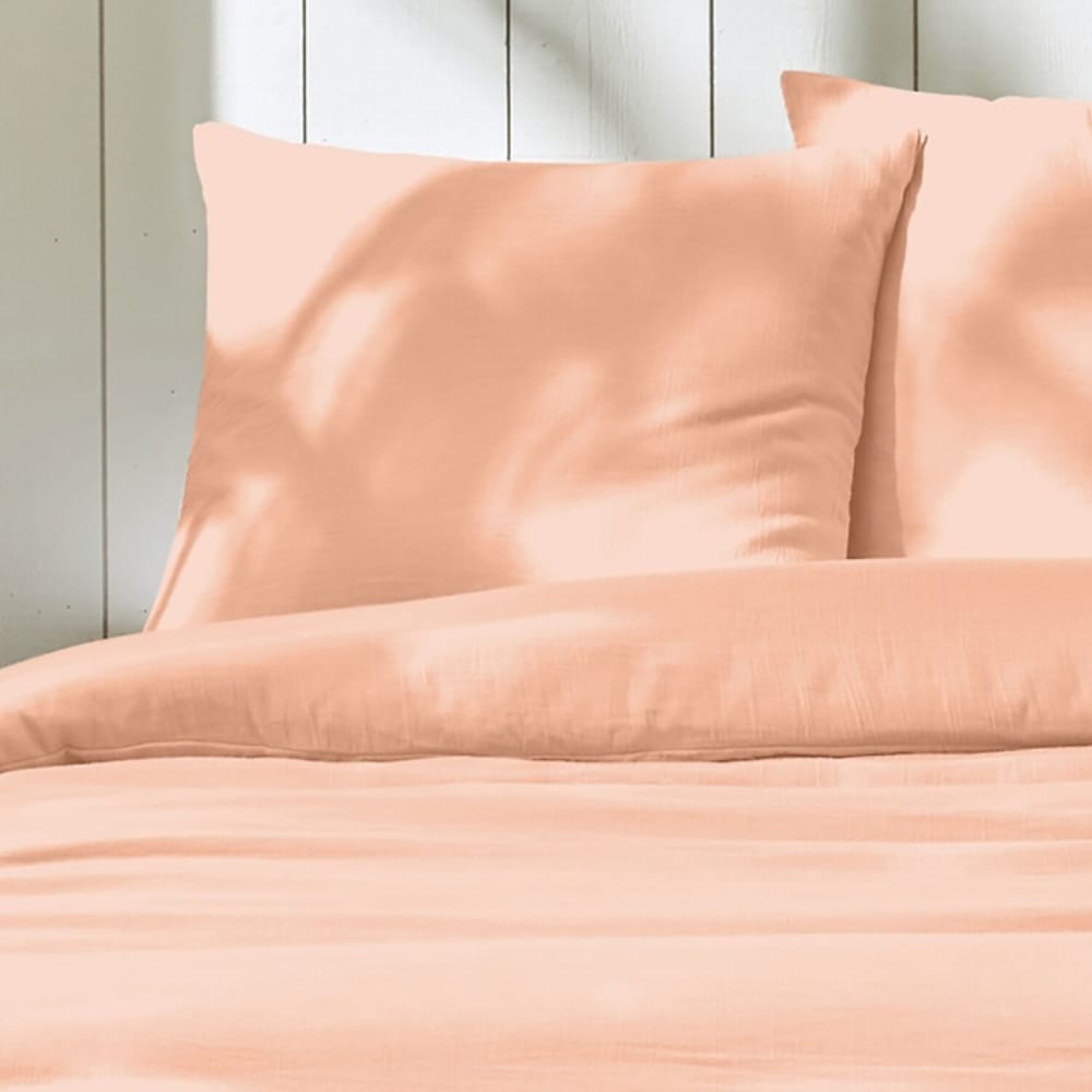 Parure housse de couette gaze de coton rose 260x240 cm — vue 3