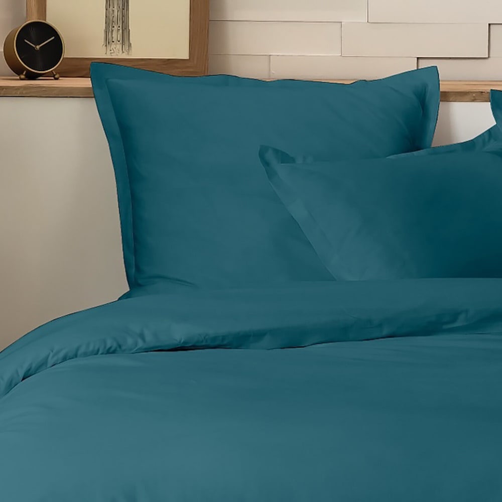 Parure housse de couette percale coton vert 260x240 cm — vue 4