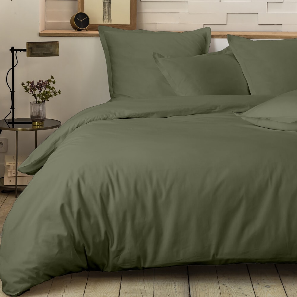 Parure housse de couette percale coton kaki 260x240 cm — vue 3