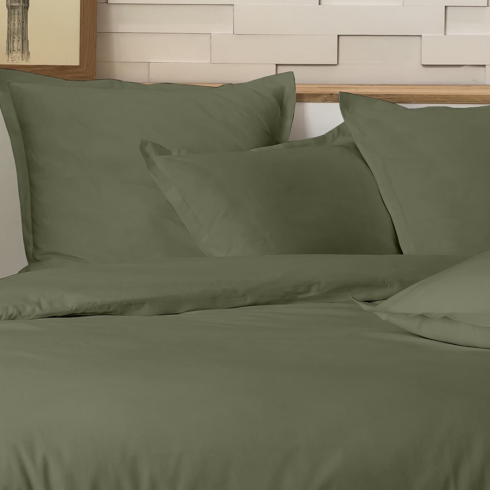 Parure housse de couette percale coton kaki 260x240 cm — vue 4
