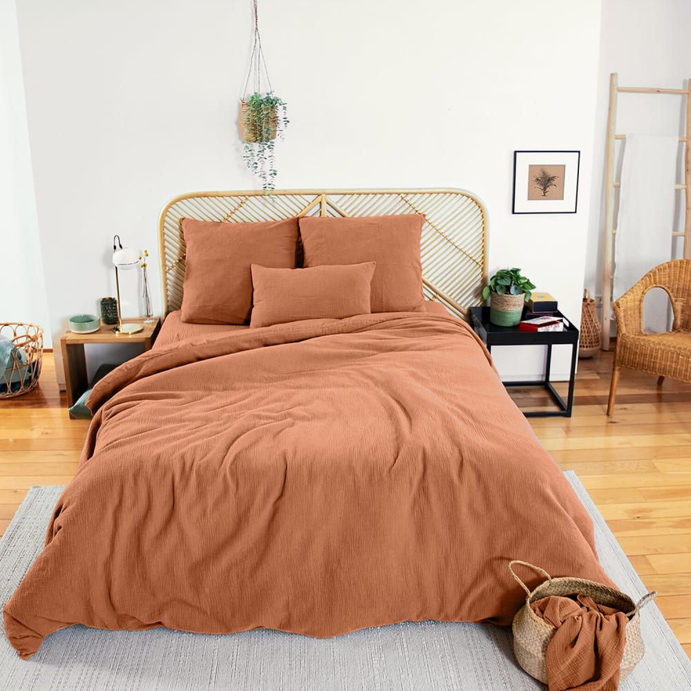 Parure de lit 240x260 cm Gaze de Coton Caramel — vue 4
