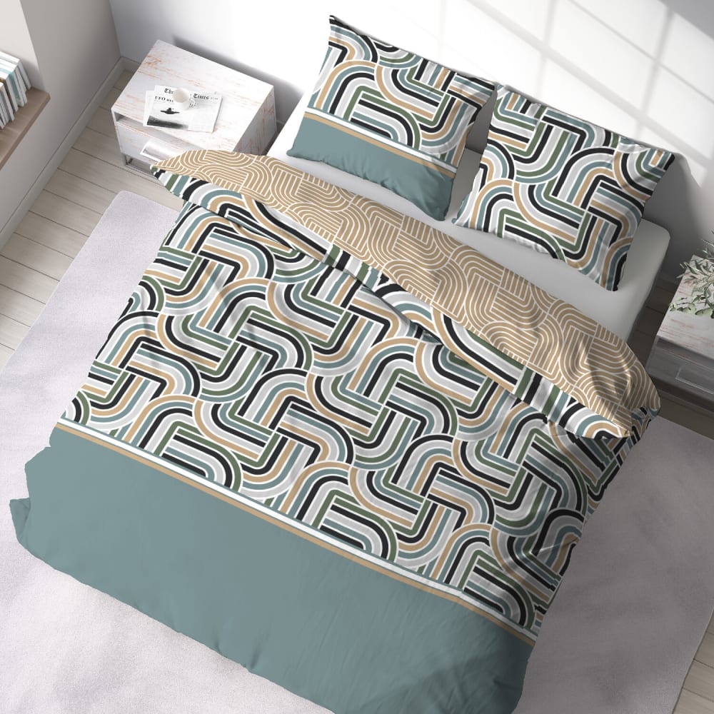 Parure housse de couette coton imprimée + 2 taies 240x220 cm