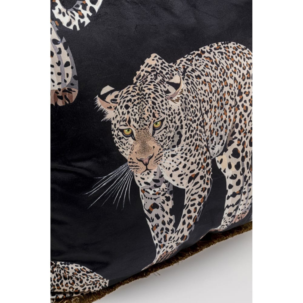 Kissen mit Leopard und Fransen, mehrfarbig, 45x45cm - Maisons Du