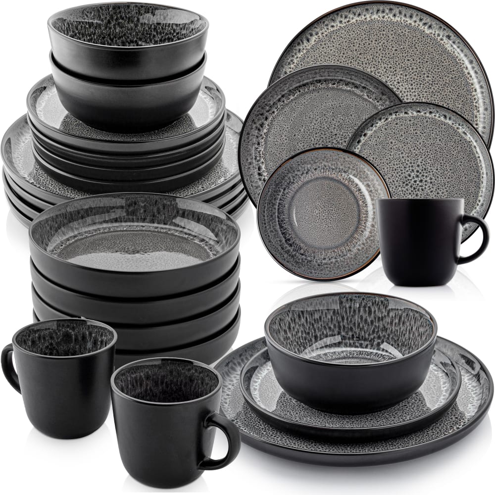 SÄNGER 30-teiliges Kombiservice aus Steingut, grau style vintage - Keramik