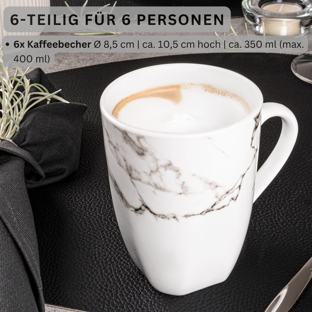 6er Set Kaffeebecher aus Porzellan, weiß - Maisons Du Monde