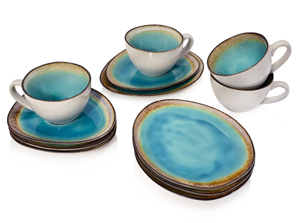SÄNGER 12-teiliges Kaffeeservice aus Steingut, blau style vintage - Keramik