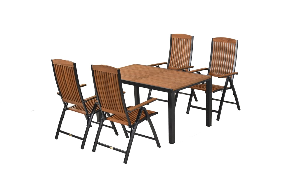 Merxx Set 5tlg., 4 Klappsessel, rechteckiger Tisch, Aluminium/Akazie style modern Braun Aluminium