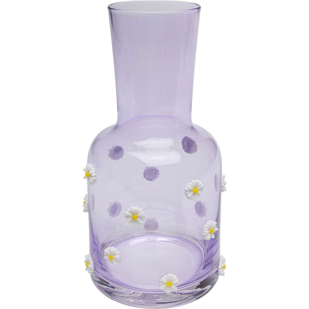 Carafe en verre violet marguerites