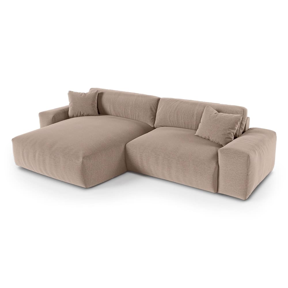 Canapé d'angle gauche 4 places en tissu tramé toucher doux  taupe
