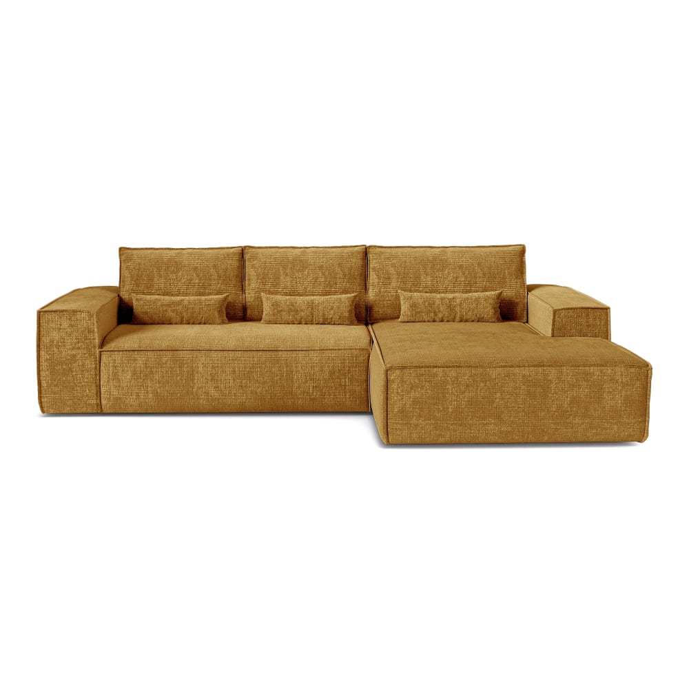Canapé angle droit convertible - velours moutarde