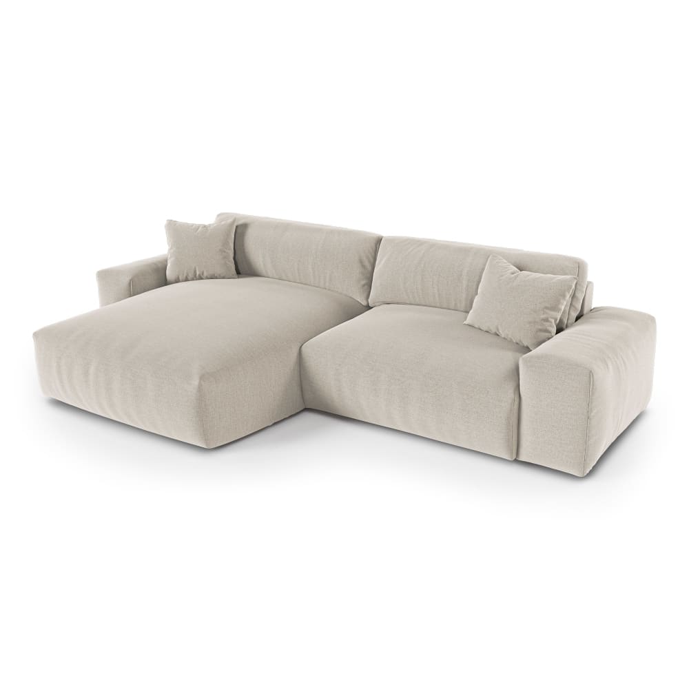 Canapé d'angle gauche 4 places en tissu tramé toucher doux  beige