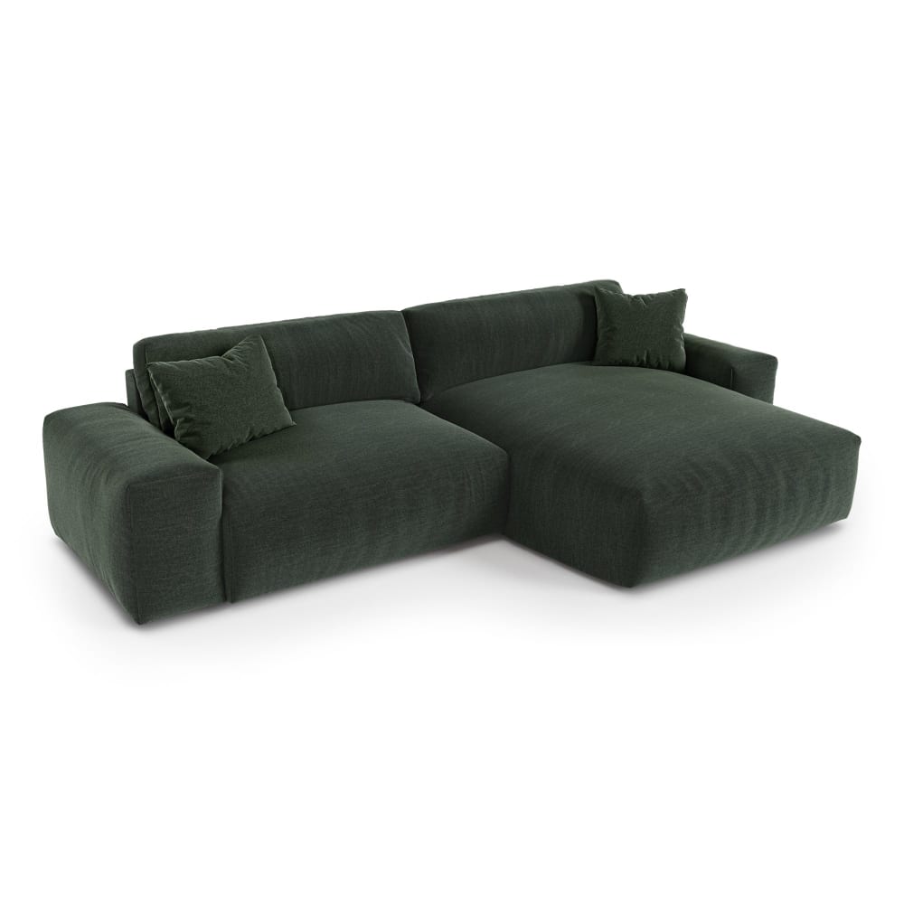 Canapé d'angle droit 4 places en tissu tramé toucher doux  vert kaki