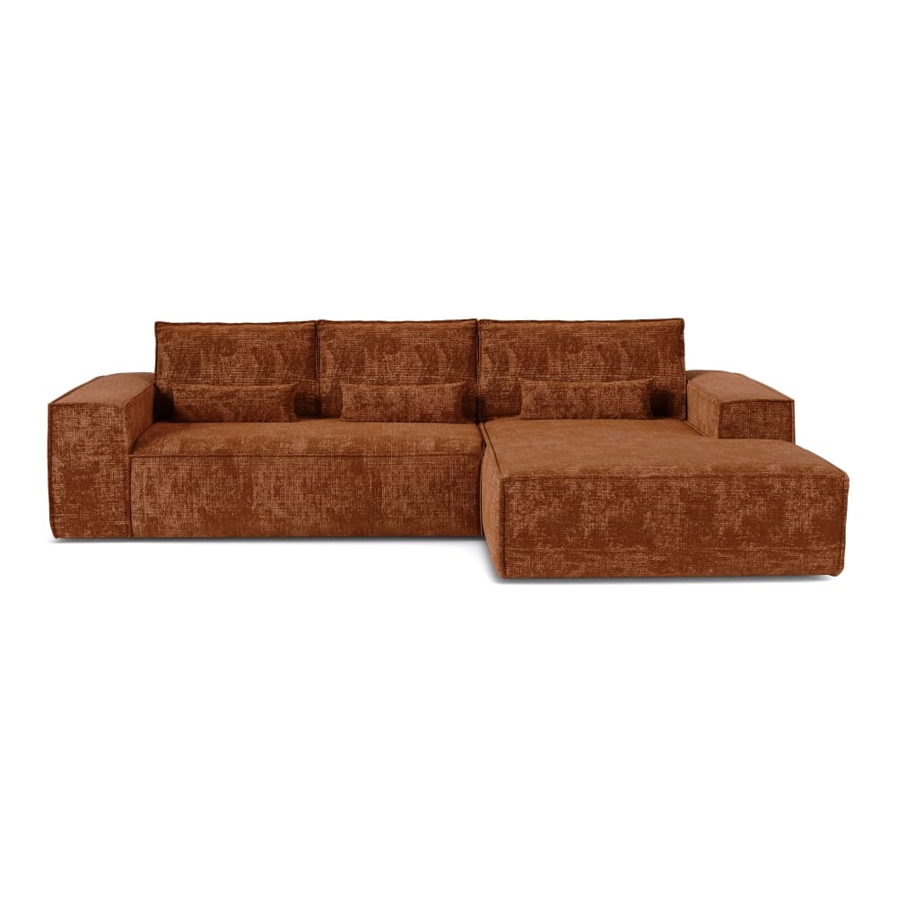 Canapé angle droit convertible express 5 places velours terracotta