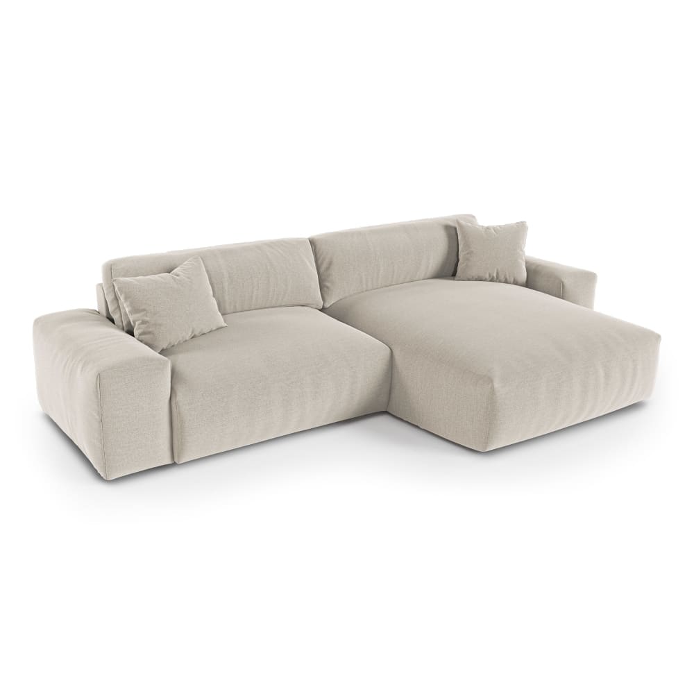 Canapé d'angle droit 4 places en tissu tramé toucher doux  beige