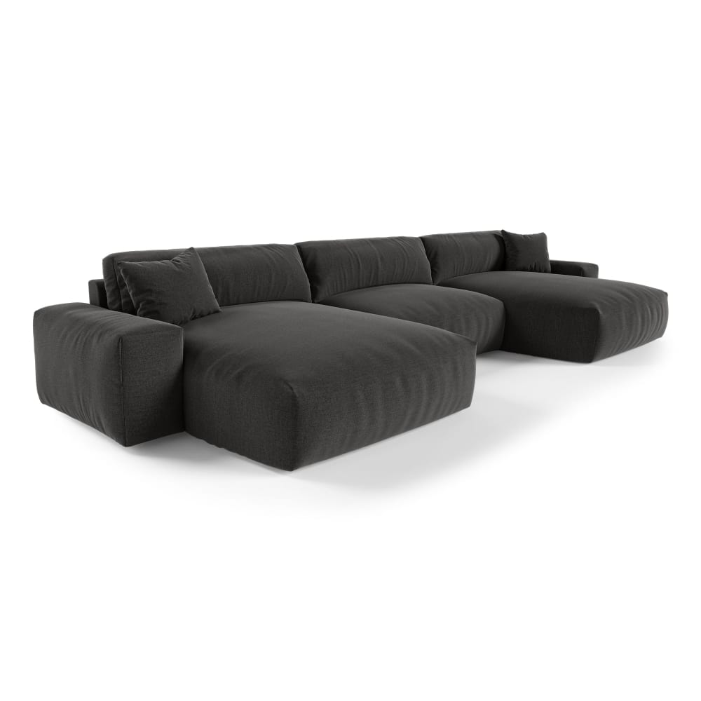 Canapé panoramique 6 places en tissu tramé toucher doux gris foncé