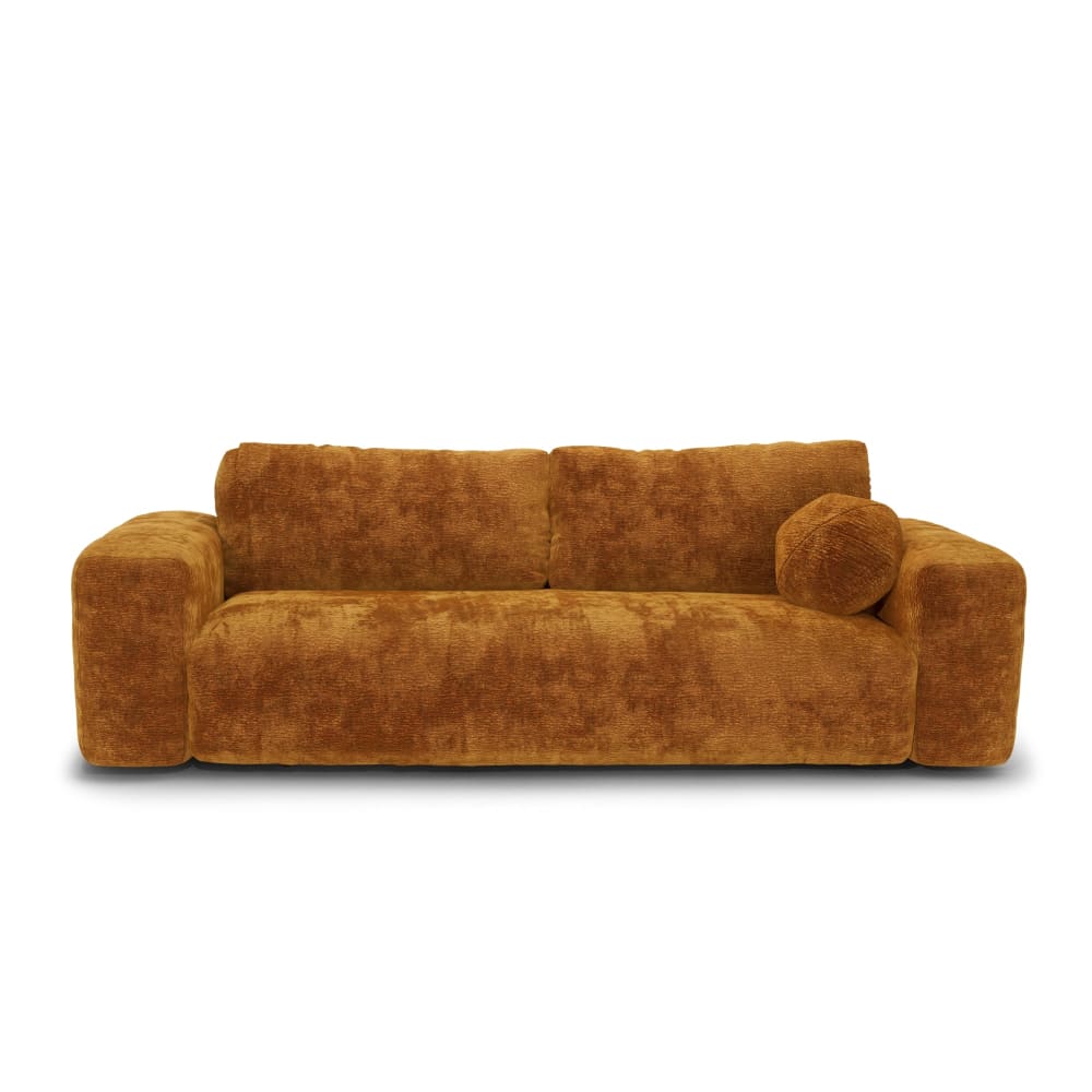 Canapé convertible avec coffre 4 places en velours à motifs moutarde