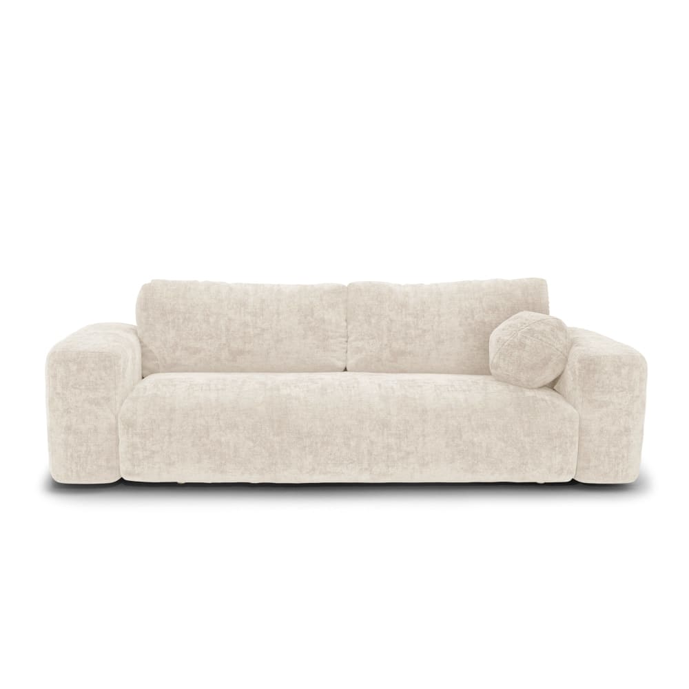 Canapé convertible avec coffre 4 places en velours texturé crème