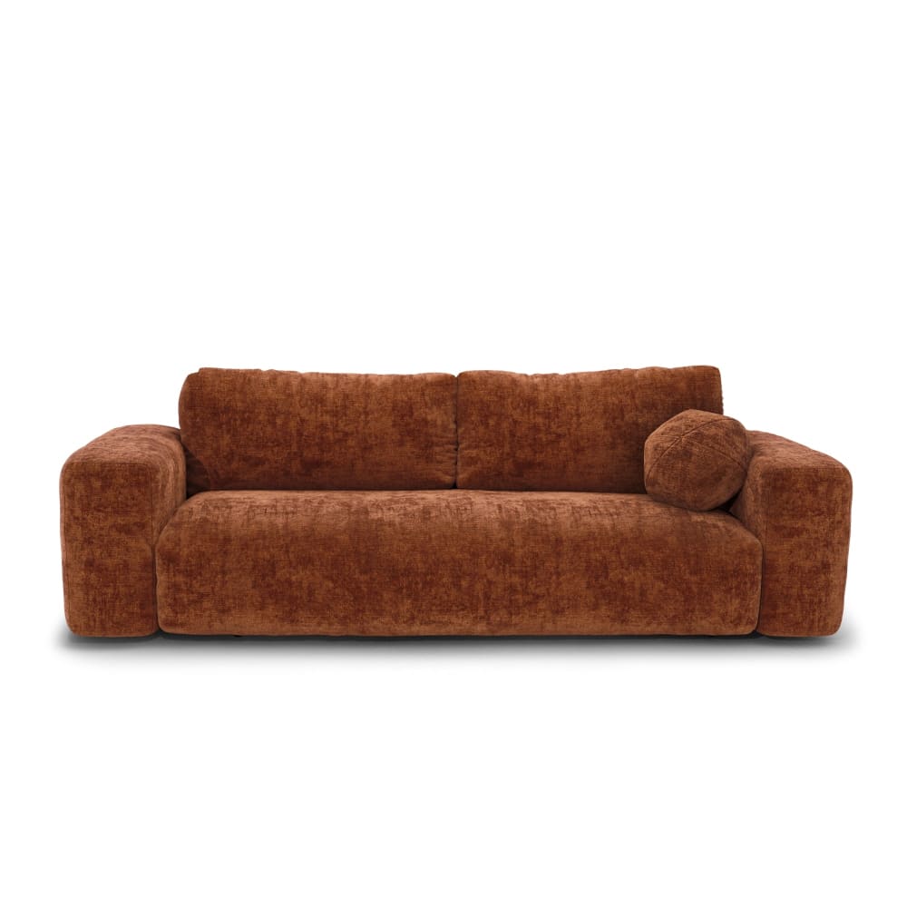 Canapé convertible avec coffre 4 places en velours texturé terracotta