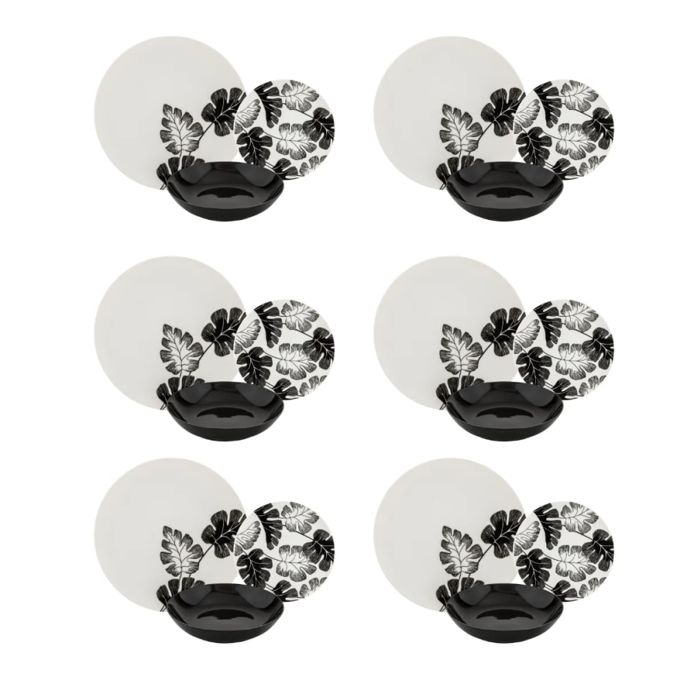 Service de table 18 pièces en porcelaine fine - noir/blanc