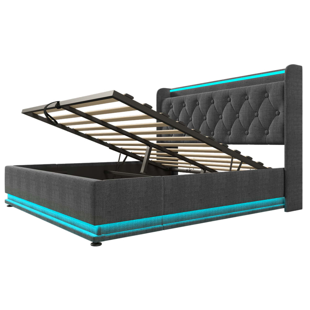 Flieks Polsterbett mit 360° LED, Bettrahmen aus Eisen, 140x200cm, grau style modern - Leinen
