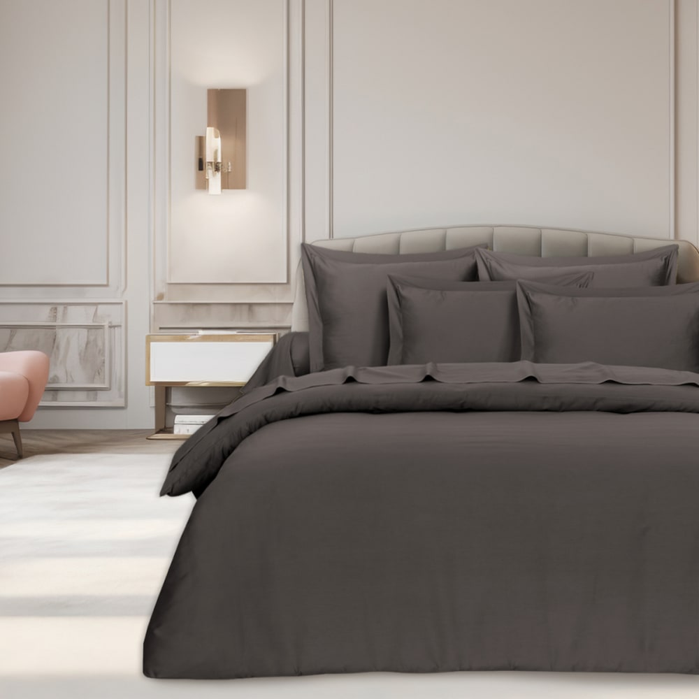 Drap plat 2 personnes 240x300 cm satin de coton anthracite — vue 3