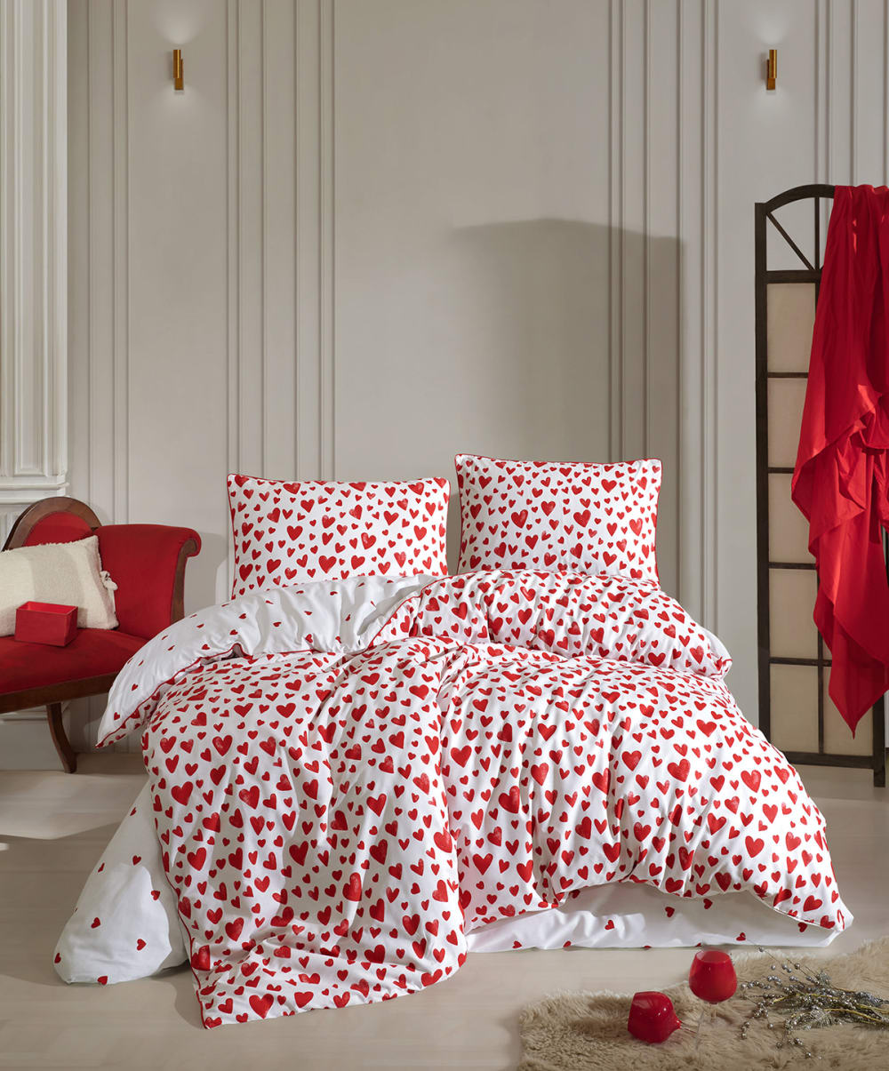 Blanc Avenue Bettwäschegarnitur für 1 Person 140x200 cm+ 1 Kopfkissenbez 65x65 cm Rot Öko-Tex Zertifikat Baumwolle