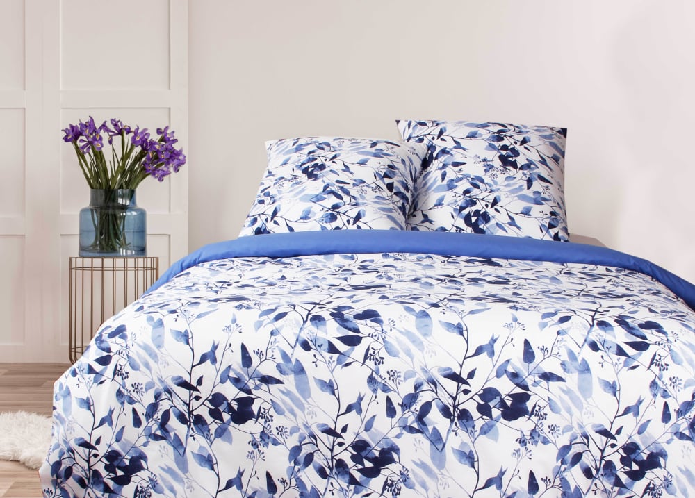 Blanc Avenue Bettwäschegarnitur für 1 Person 140x200 cm+ 1 Kopfkissenbez 65x65 cm Blau Öko-Tex Zertifikat Baumwolle