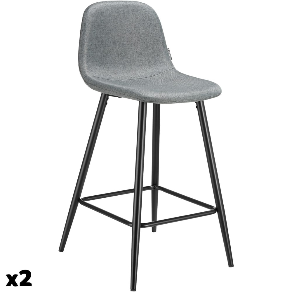 Lot 2 chaises de bar rembourrées avec dossier et repose-pieds gris