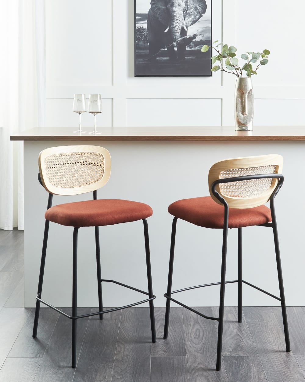 Lot de 2 chaises de bar rotin orange