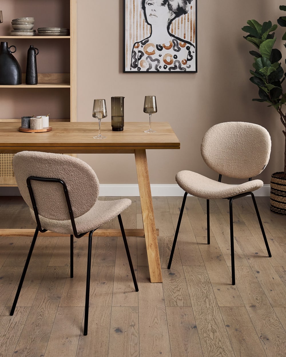 Lot de 2 chaises de salle à manger en tissu beige 42x80cm