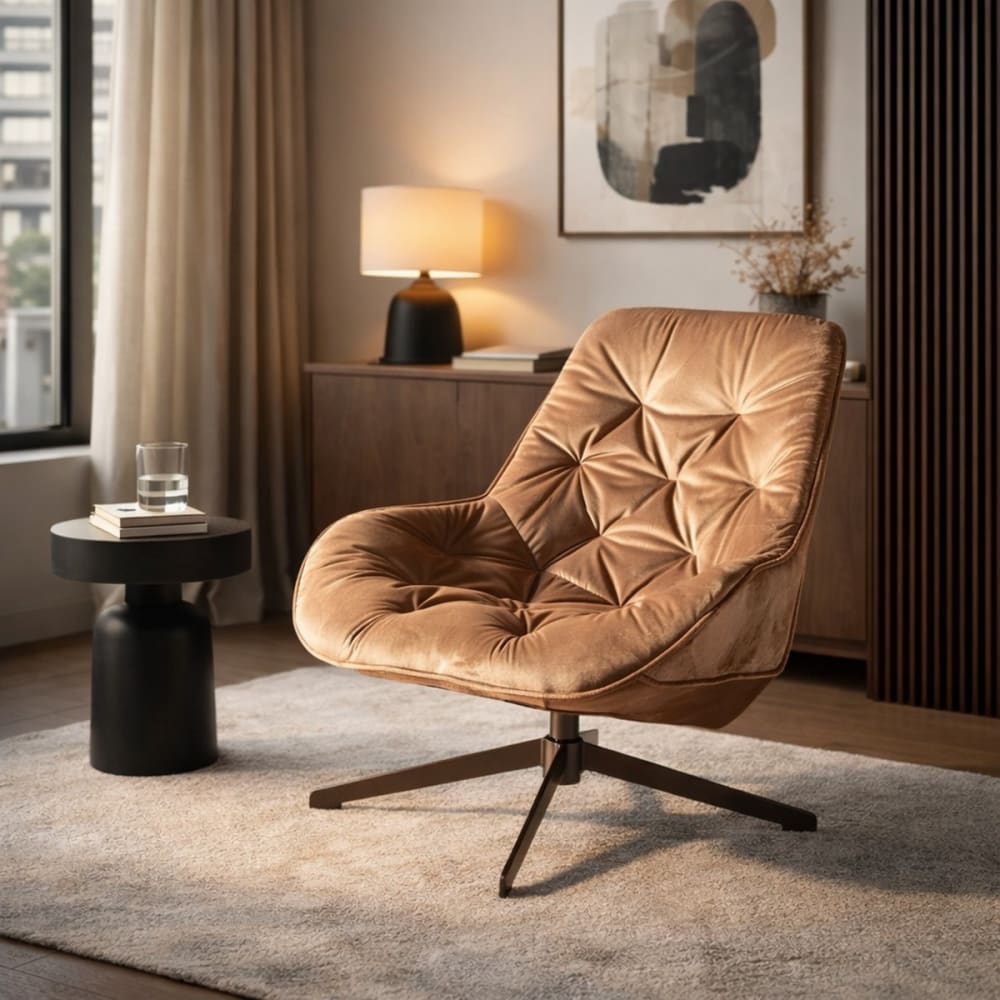 Fauteuil rotatif en velours marron clair