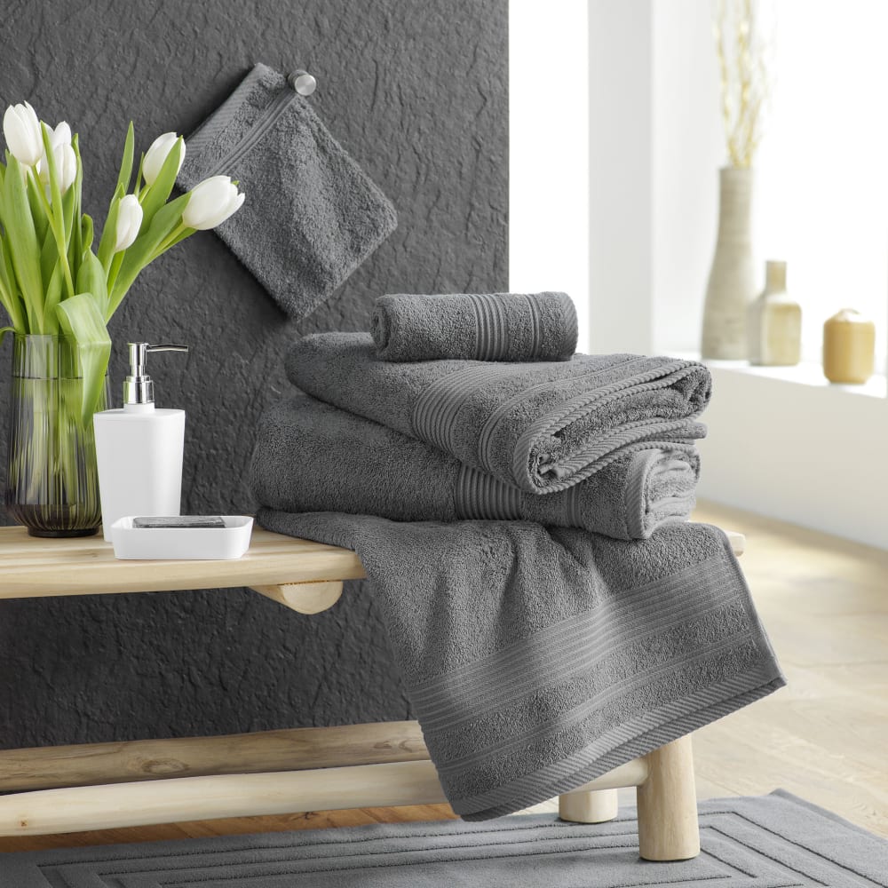 Serviette de toilette unie éponge 500 g/m² gris anthracite 50x90 cm - Maisons du Monde