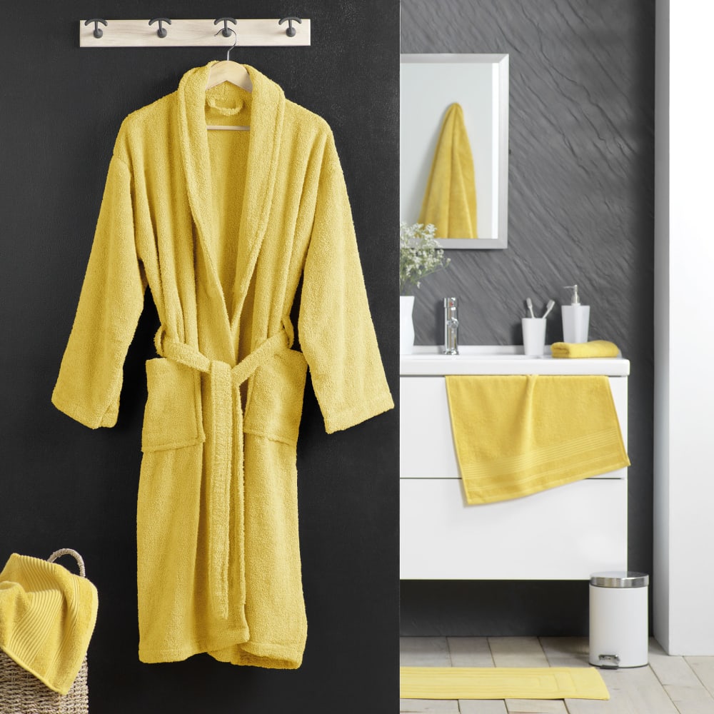 Peignoir mixte éponge col châle uni jaune 500 g/m² - Maisons du Monde