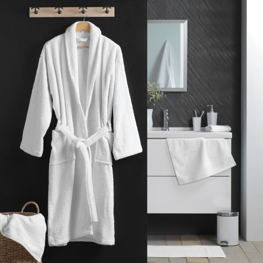 Peignoir uni à col châle coton blanc Taille Unique