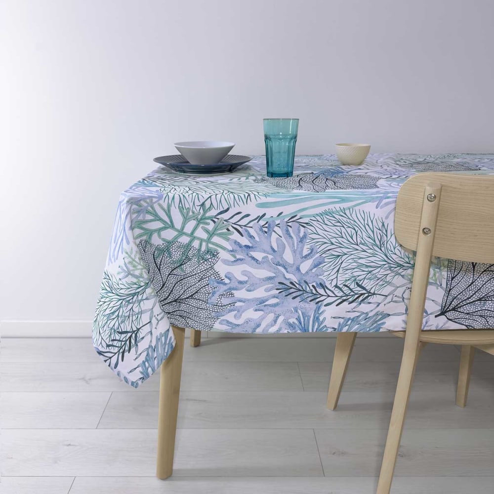 Nappe enduite anti-taches en coton 140x140 cm bleu